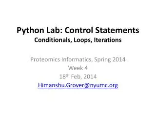Python Lab: Control Statements Conditionals, Loops, Iterations