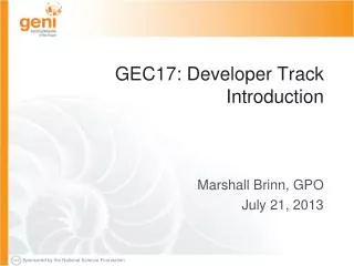 GEC17: Developer Track Introduction