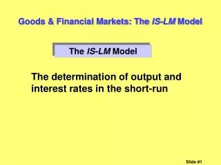Goods &amp; Financial Markets: The IS-LM Model