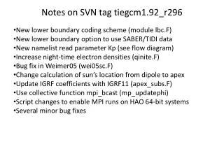 Notes on SVN tag tiegcm1.92_r296