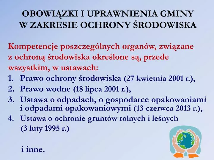 obowi zki i uprawnienia gminy w zakresie ochrony rodowiska