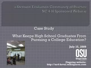 eXtension Evaluation Community of Practice NC 4-H Sponsored Webinar