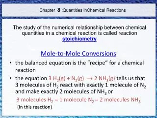 Chapter 8 :Quantities inChemical Reactions