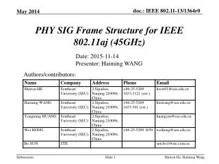 PHY SIG Frame Structure for IEEE 802.11aj (45GHz )