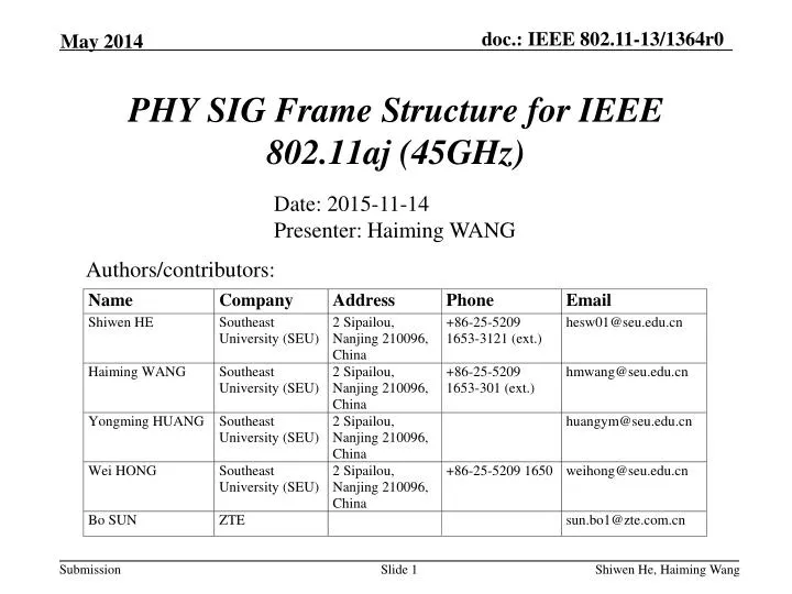 phy sig frame structure for ieee 802 11aj 45ghz