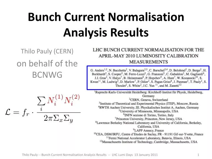 bunch current normalisation analysis results