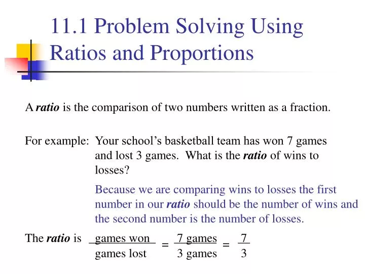 11 1 problem solving using ratios and proportions