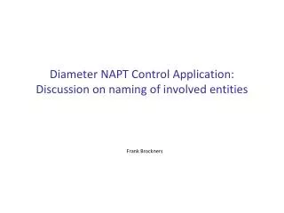 Diameter NAPT Control Application: Discussion on naming of involved e ntities