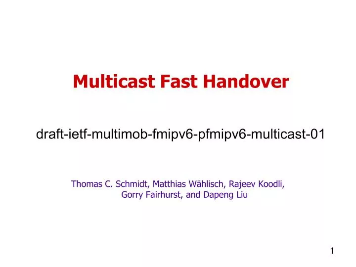 multicast fast handover draft ietf multimob fmipv6 pfmipv6 multicast 01