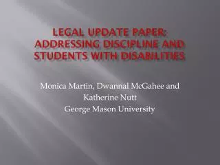 Legal Update Paper: Addressing Discipline and Students with Disabilities