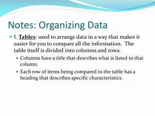 Notes: Organizing Data