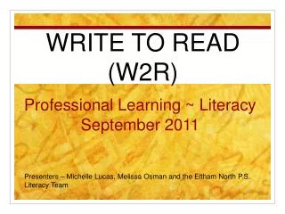 Professional Learning ~ Literacy September 2011