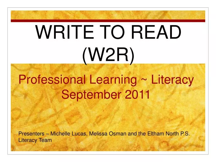 professional learning literacy september 2011