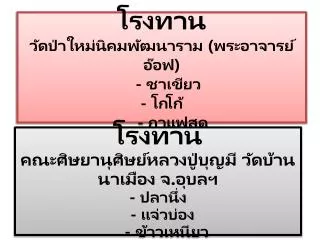 โรงทาน วัดป่าใหม่นิคมพัฒนาราม (พระอาจารย์ อ๊อฟ ) - ชาเขียว - โกโก้ - กาแฟสด