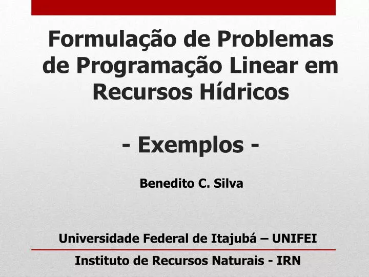 formula o de problemas de programa o linear em recursos h dricos exemplos