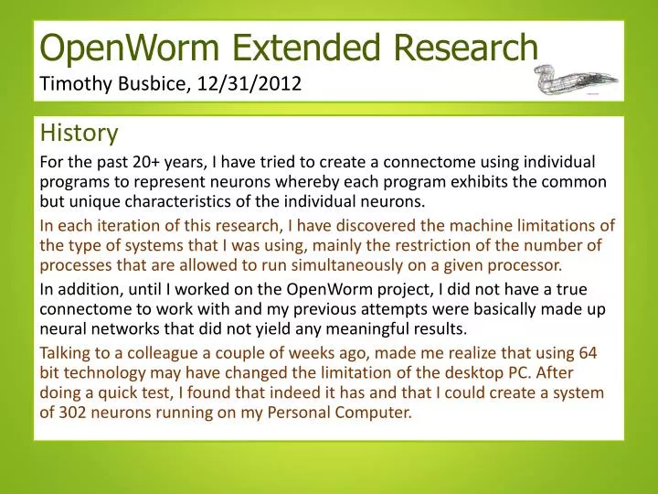 openworm extended research timothy busbice 12 31 2012