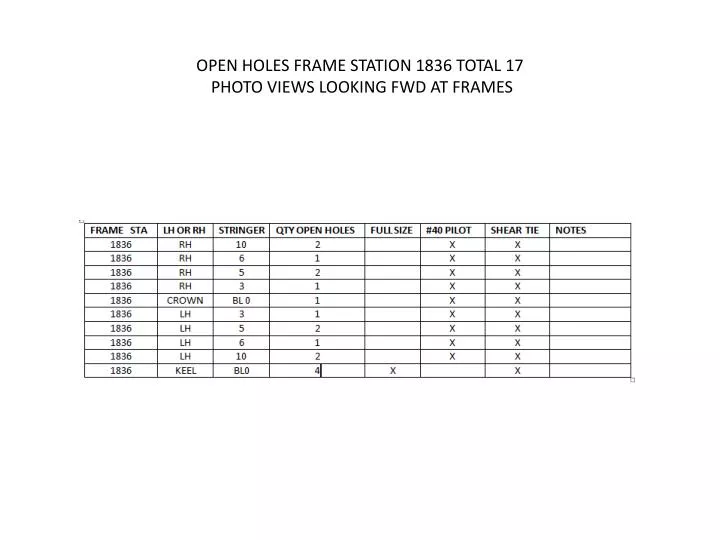 open holes frame station 1836 total 17 photo views looking fwd at frames