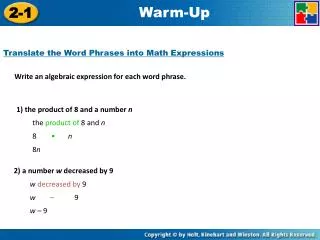 Write an algebraic expression for each word phrase.