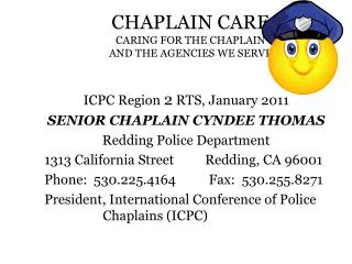 CHAPLAIN CARE CARING FOR THE CHAPLAIN AND THE AGENCIES WE SERVE