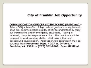 City of Franklin Job Opportunity