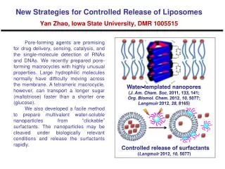 New Strategies for Controlled Release of Liposomes Yan Zhao, Iowa State University, DMR 1005515