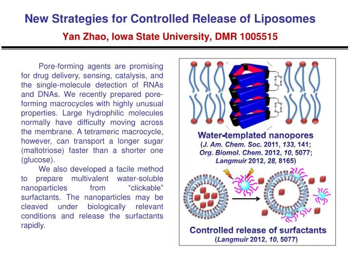 new strategies for controlled release of liposomes yan zhao iowa state university dmr 1005515