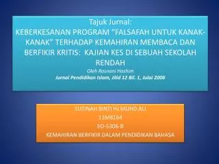 SUTINAH BINTI HJ MUHD ALI 11M8164 EO-5306-B KEMAHIRAN BERFIKIR DALAM PENDIDIKAN BAHASA