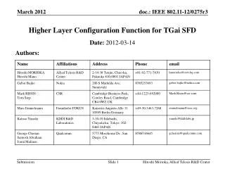 Higher Layer Configuration Function for TGai SFD