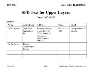 SFD Text for Upper Layers