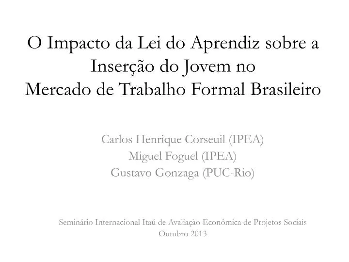 o impacto da lei do aprendiz sobre a inser o do jovem no mercado de trabalho formal brasileiro