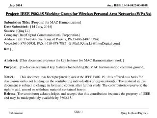 Project: IEEE P802.15 Working Group for Wireless Personal Area Networks (WPANs)