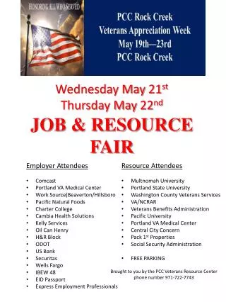 Wednesday May 21 st Thursday May 22 nd JOB &amp; RESOURCE FAIR