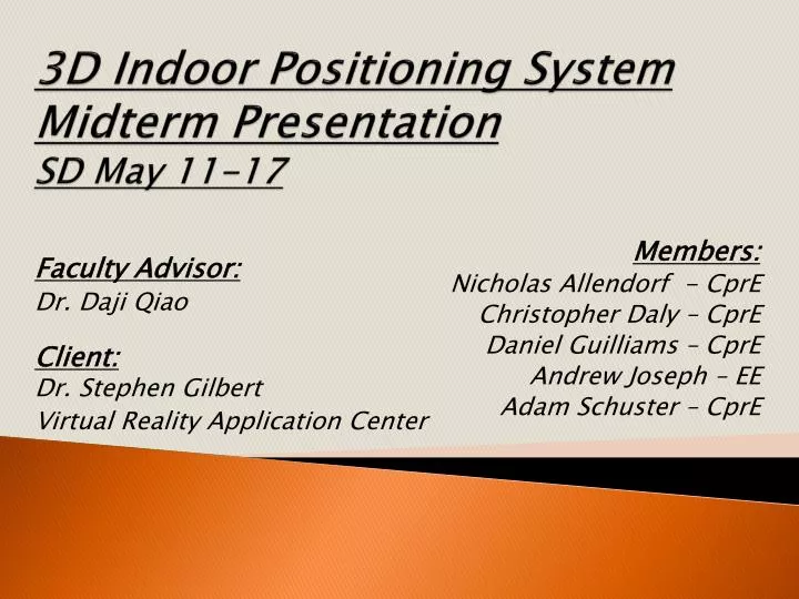 3d indoor positioning system midterm presentation sd may 11 17