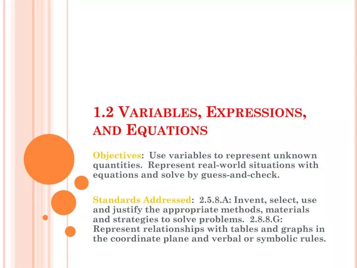 1 2 variables expressions and equations