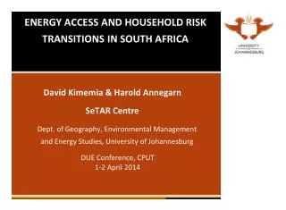 ENERGY ACCESS AND HOUSEHOLD RISK TRANSITIONS IN SOUTH AFRICA