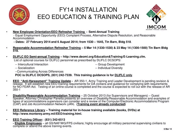 fy14 installation eeo education training plan
