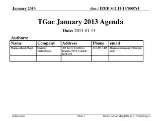 TGac January 2013 Agenda