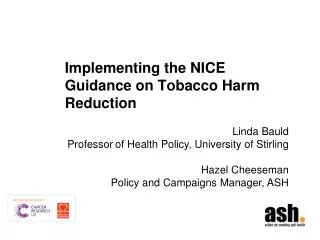 Implementing the NICE Guidance on Tobacco Harm Reduction