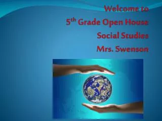 Welcome to 5 th Grade Open House Social Studies Mrs. Swenson