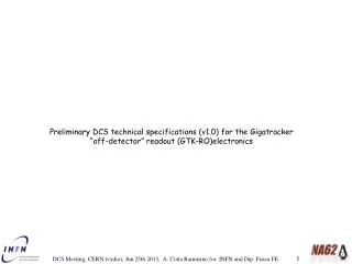 Preliminary DCS technical specifications (v1.0) for the GTK-RO electronics