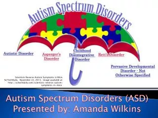 Autism Spectrum Disorders (ASD) Presented by: Amanda Wilkins