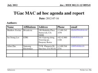 tgac mac ad hoc agenda and report