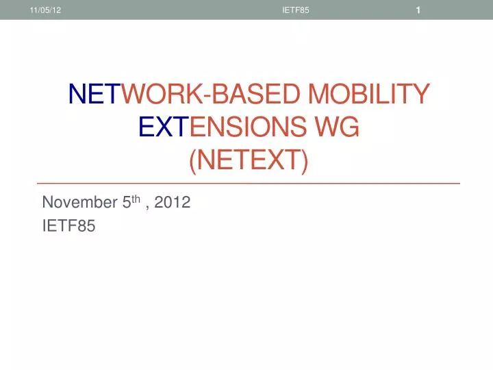 net work based mobility ext ensions wg netext