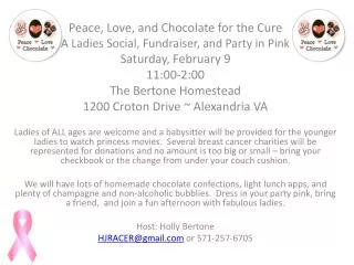 Peace, Love, and Chocolate for the Cure A Ladies Social, Fundraiser, and Party in Pink