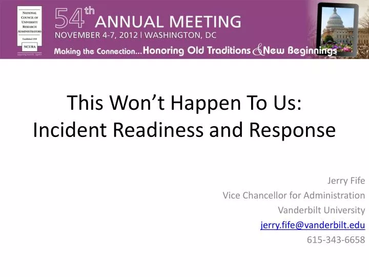 this won t happen to us incident readiness and response