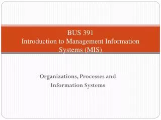 BUS 391 Introduction to Management Information Systems (MIS)