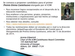 Se convoca a proponer candidatos para el primer Premio Emma Castelnuovo otorgado por el ICMI