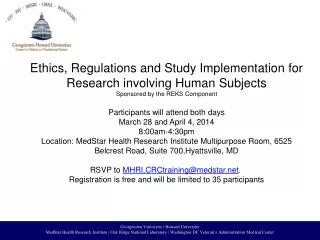 Ethics, Regulations and Study Implementation for Research involving Human Subjects