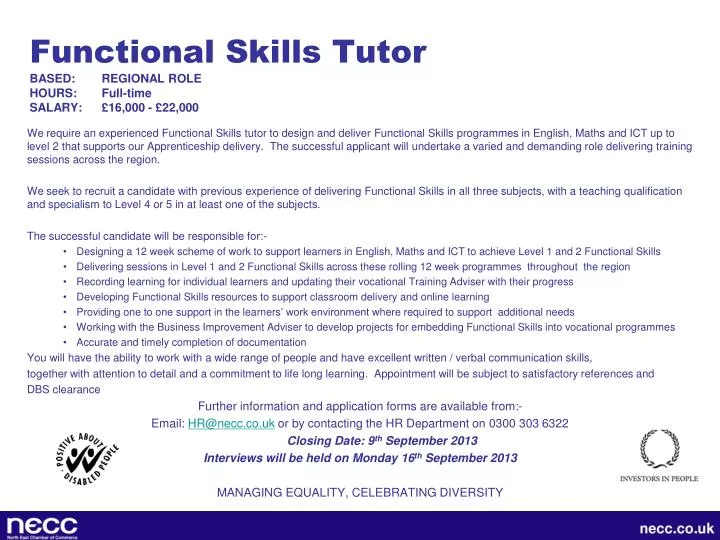 functional skills tutor based regional role hours full time salary 16 000 22 000
