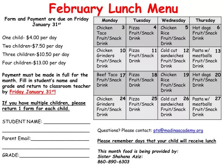 february lunch menu